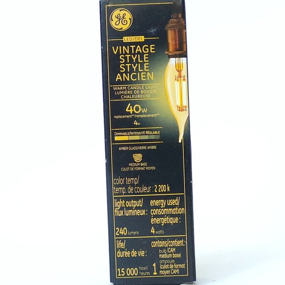 VINTAGE GE STYLE LIGHTBULB Warm Candle Light 40W Dimmable Amber Glass BNIP - Picture 1 of 7